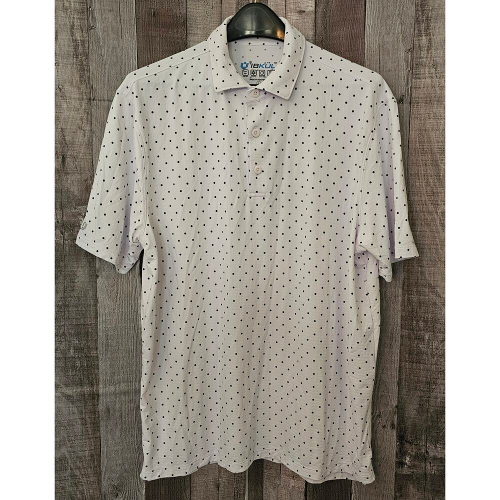 IBKUL Short Sleeve Quick Dry Cool Polo Golf Shirt White Polkadot Men's Large